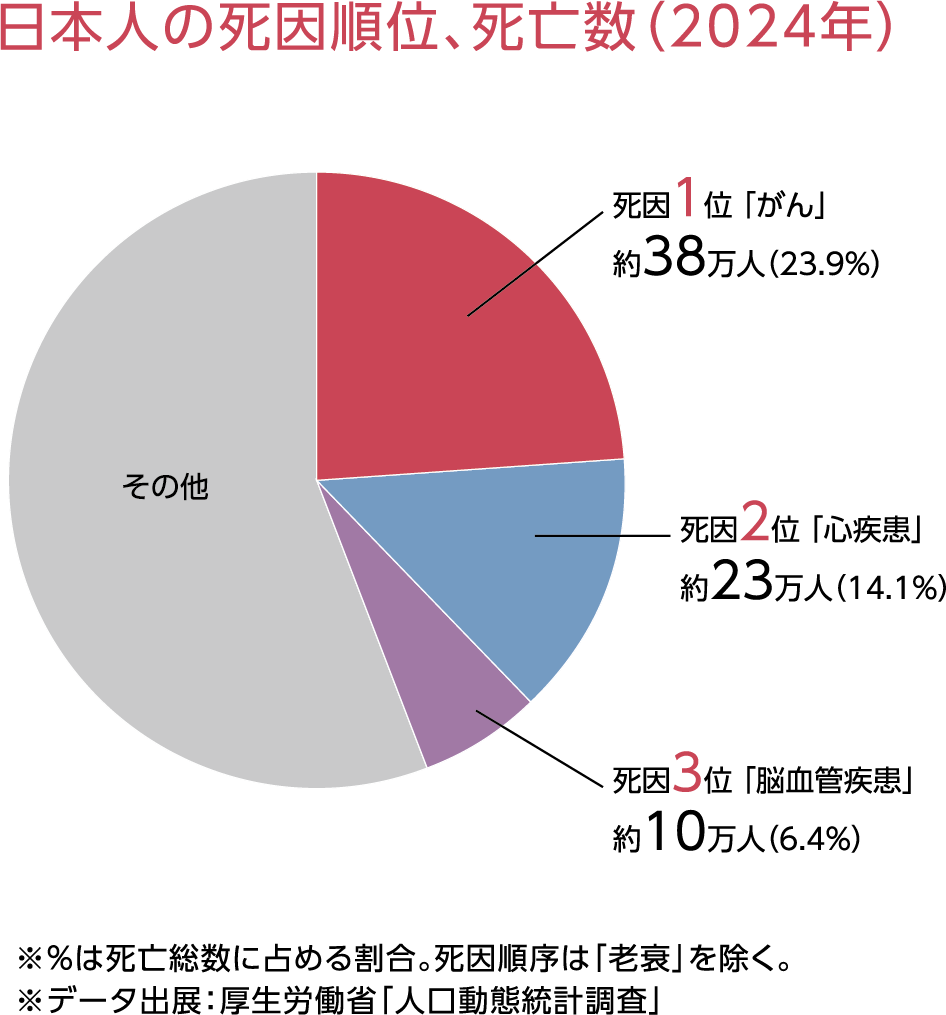 2024年の日本人の死因順位、死亡数の円グラフ
